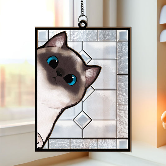 Funny Cat Hello Window - Personalized Window Hanging Suncatcher Ornament