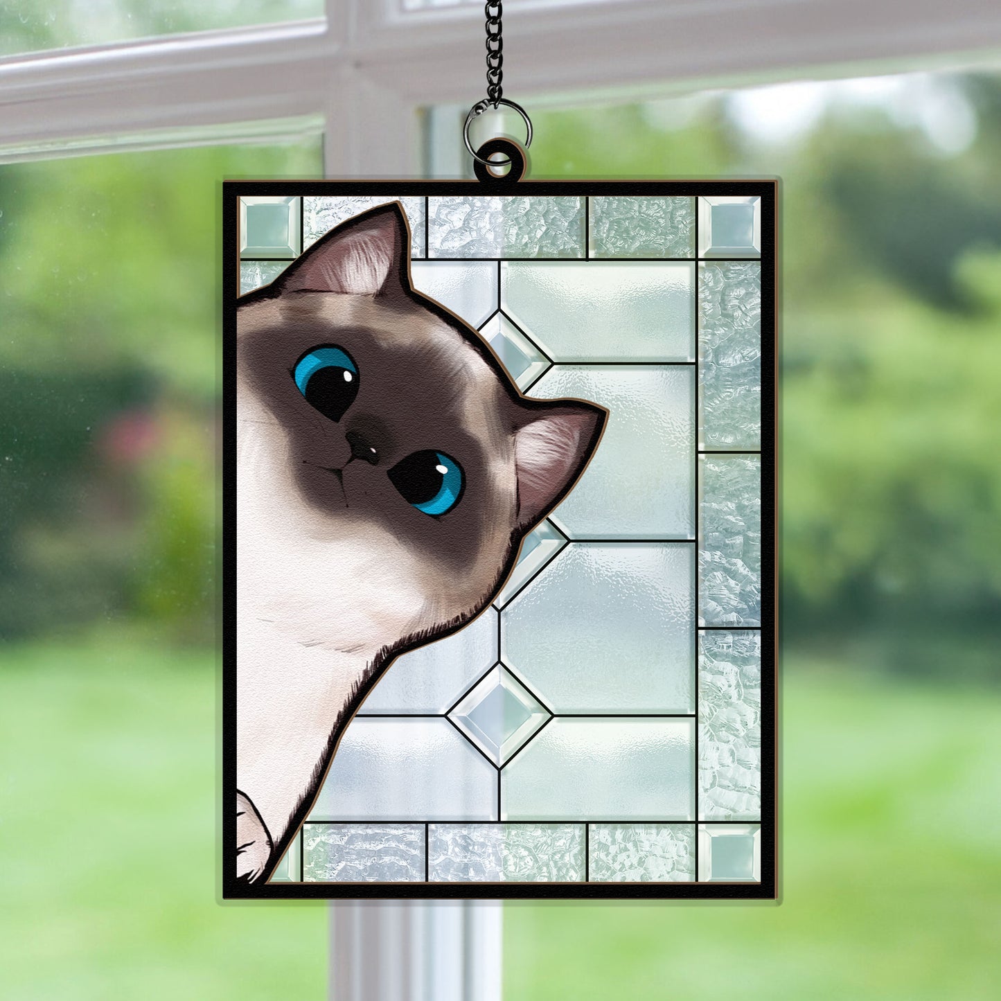 Funny Cat Hello Window - Personalized Window Hanging Suncatcher Ornament