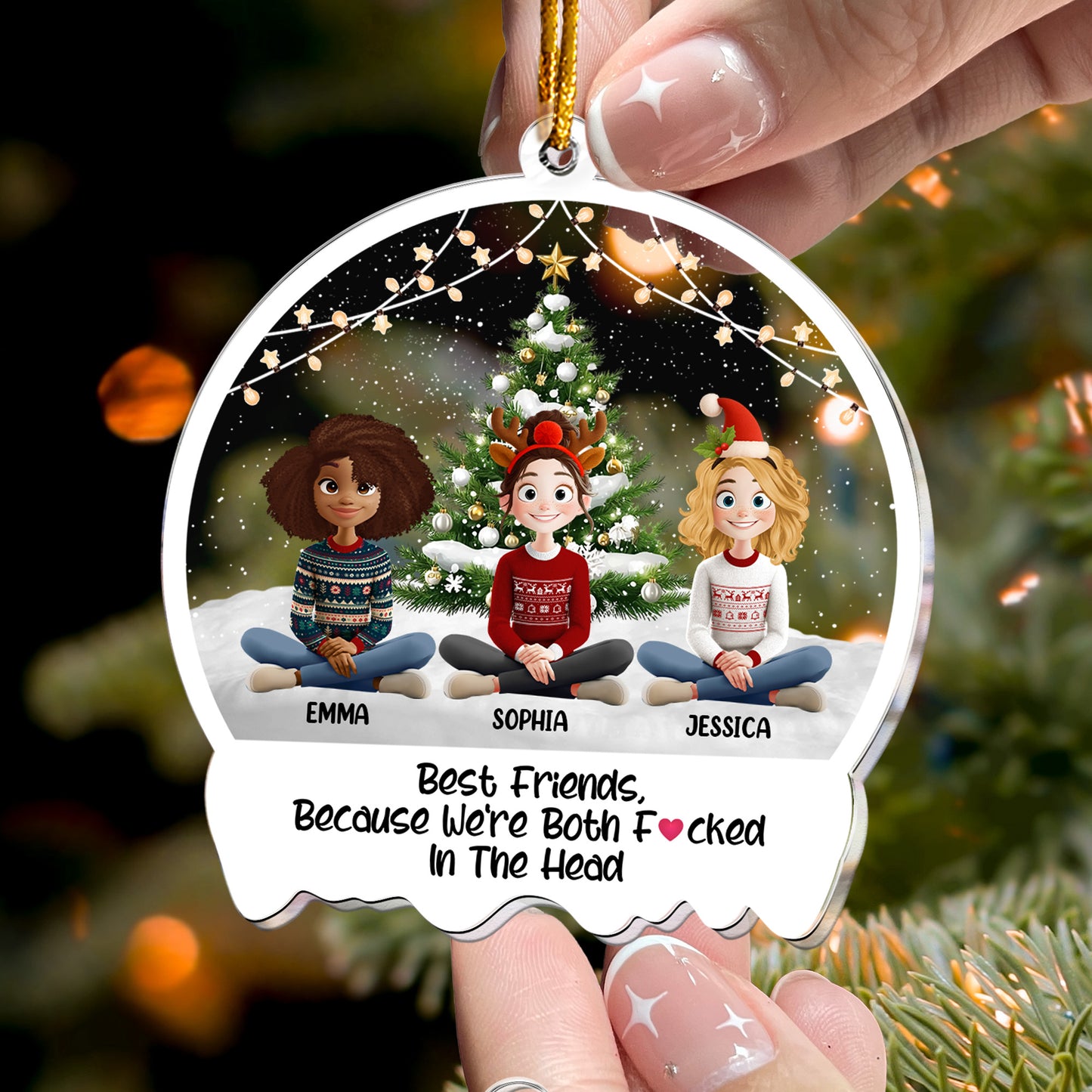 Funny Christmas Best Friends Because We're Both F#cked In The Head - Personalized Acrylic Ornament
