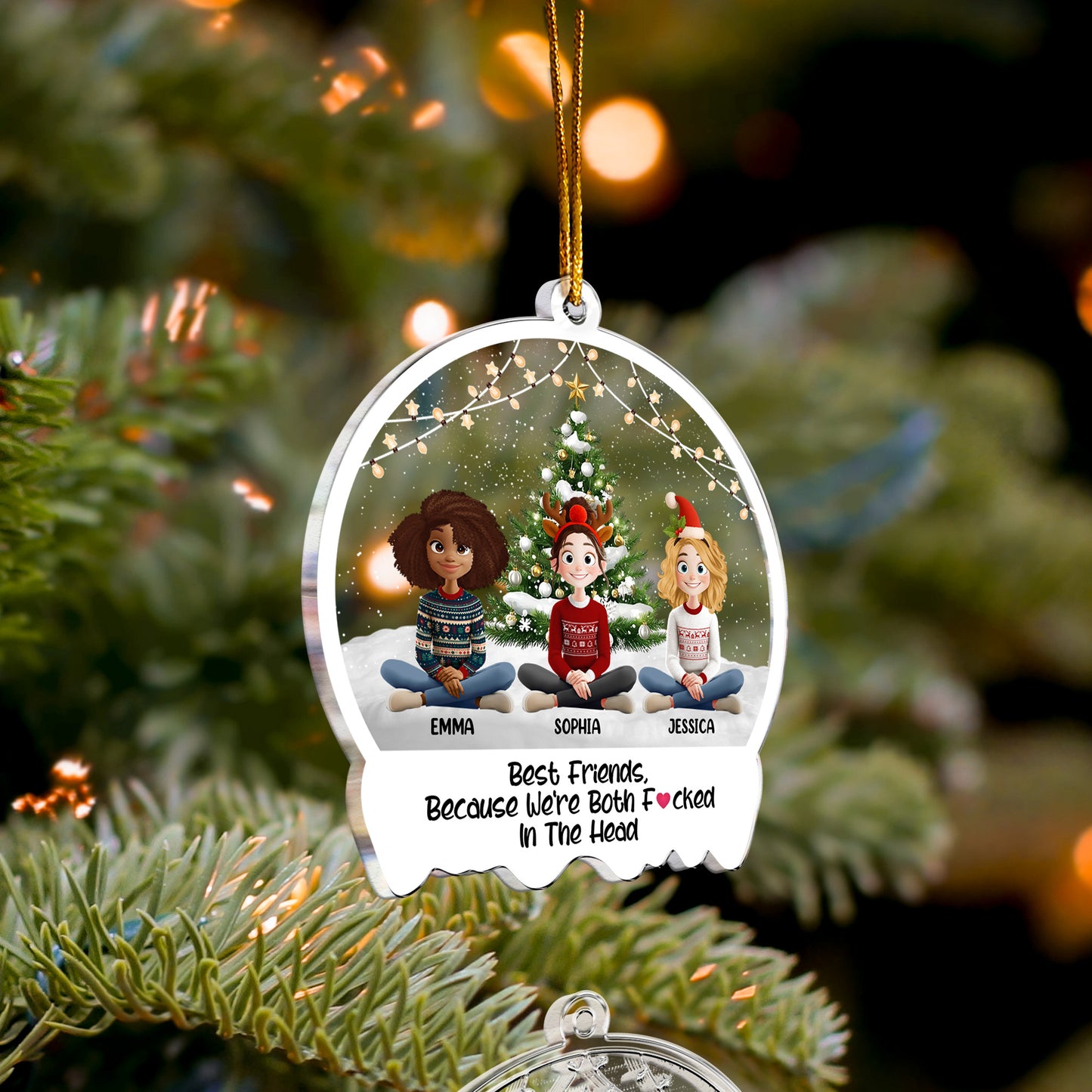 Funny Christmas Best Friends Because We're Both F#cked In The Head - Personalized Acrylic Ornament