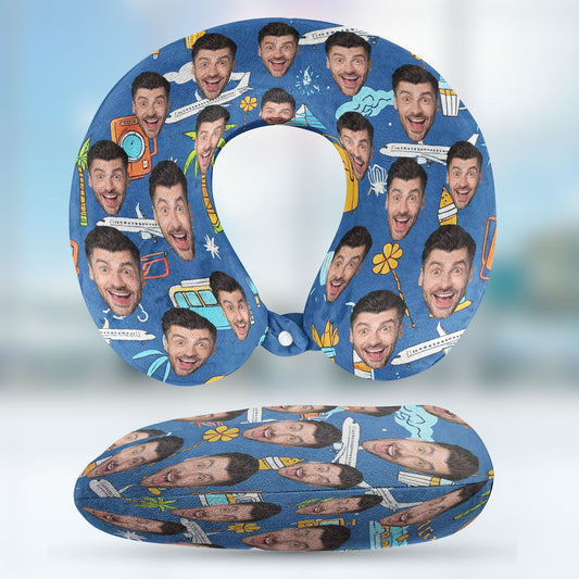 Funny Couple Summer Travel - Personalized Photo U-Shaped Travel Neck Pillow