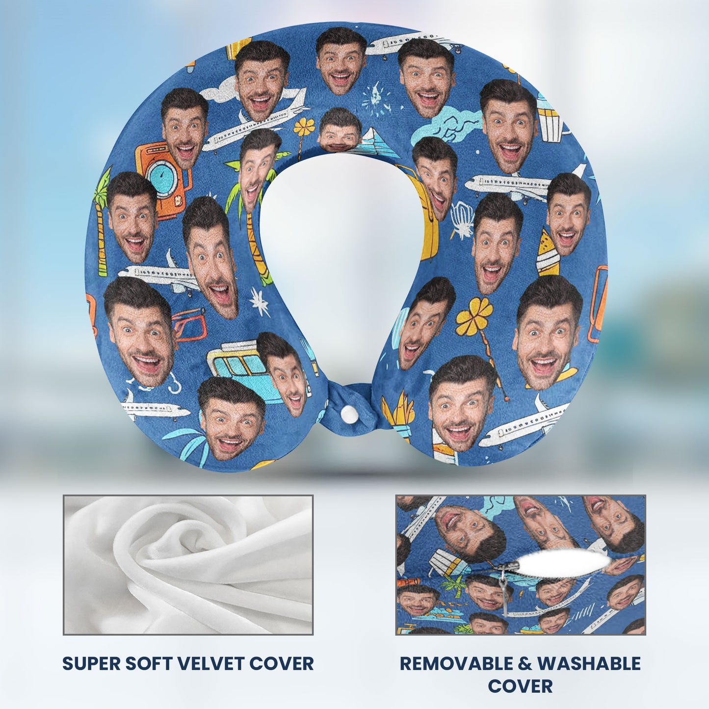 Funny Couple Summer Travel - Personalized Photo U-Shaped Travel Neck Pillow