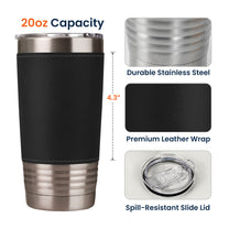 Funny Cup - Old Age Birthday Gifts For Parents, Grandma, Grandpa - Personalized 20oz Leather Wrapped Tumbler