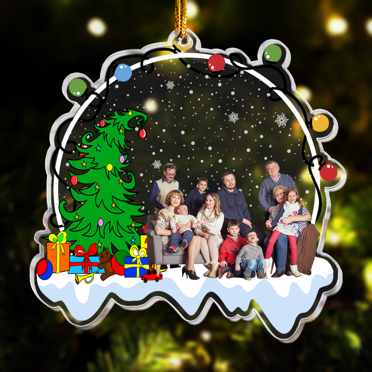 Funny Custom Photo Family, Friends Under Christmas Tree - Personalized Acrylic Photo Ornament