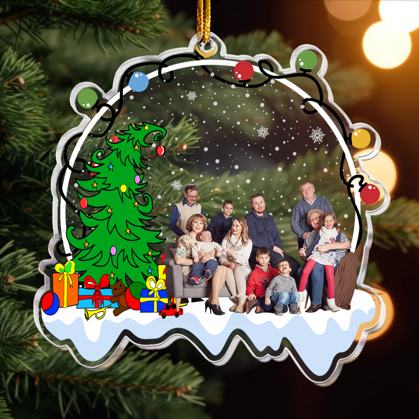 Funny Custom Photo Family, Friends Under Christmas Tree - Personalized Acrylic Photo Ornament