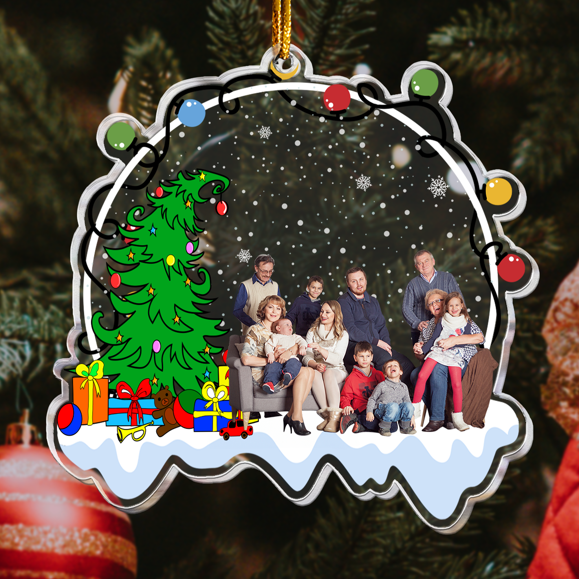 Funny Custom Photo Family, Friends Under Christmas Tree - Personalized Acrylic Photo Ornament