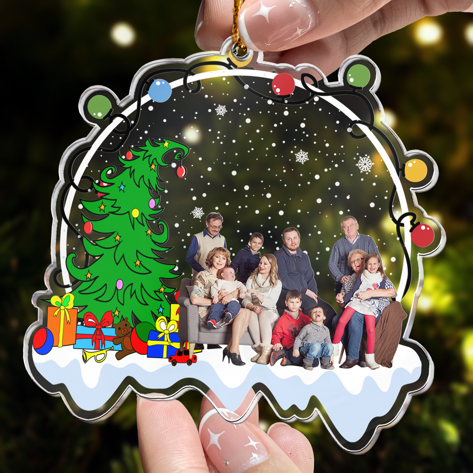 Funny Custom Photo Family, Friends Under Christmas Tree - Personalized Acrylic Photo Ornament