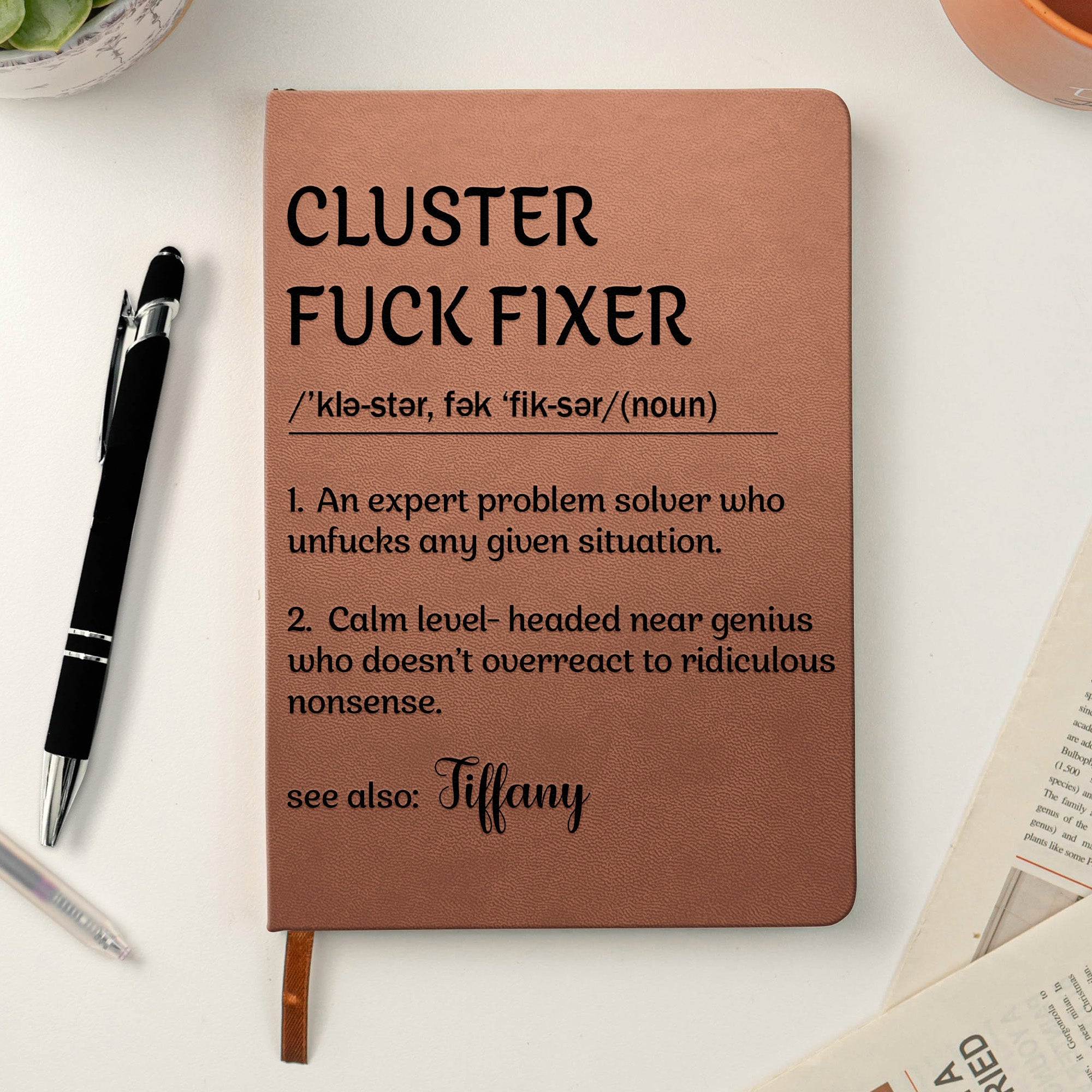 Funny Definition Notebook - Exchange Gifts, Gag Gift For Women, Men, Coworker, Boss - Personalized Leather Journal