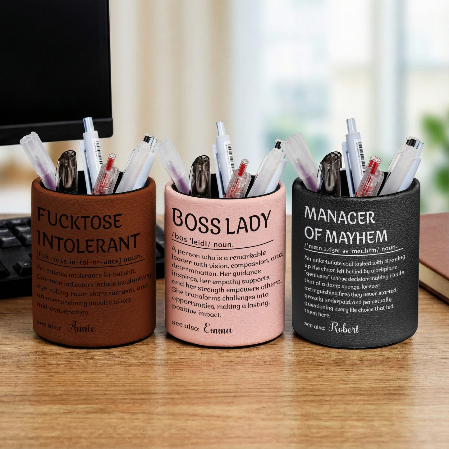Funny Definitions Desk Decors - Exchange Gifts For Coworkers, Boss, Boss Lady, Hr, Friends - Personalized Pen Holder