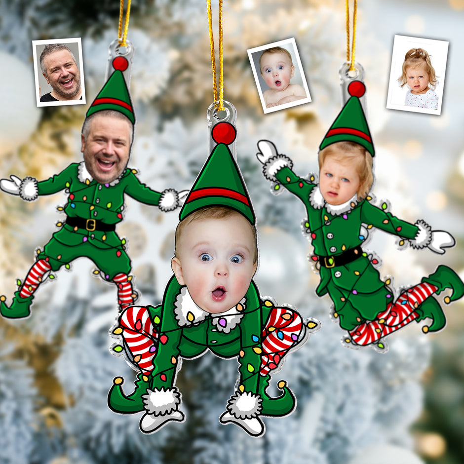 Fun Elf Header Funny Elf Family Custom Face - Personalized Acrylic Photo Ornament ...