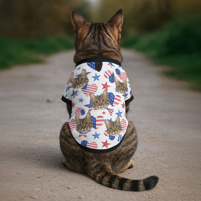 Funny Face Patriotic Star - Personalized Photo Cat Shirt