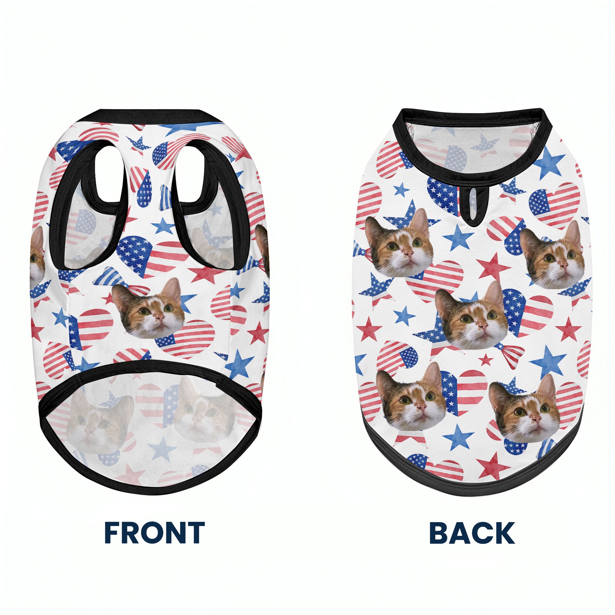 Funny Face Patriotic Star - Personalized Photo Cat Shirt