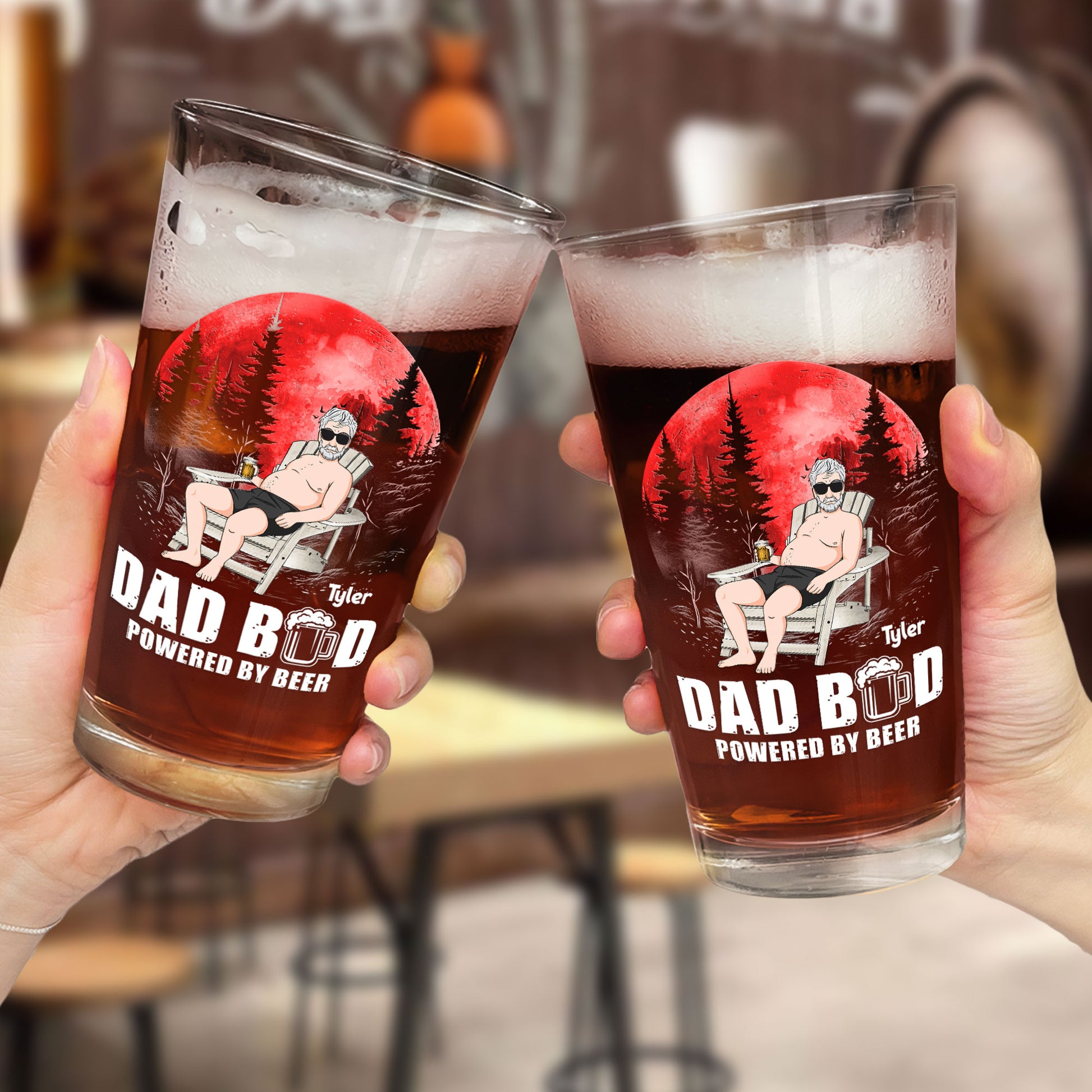 Funny Father's Day Gift Dad Bod Powered By Beer - Personalized Beer Glass