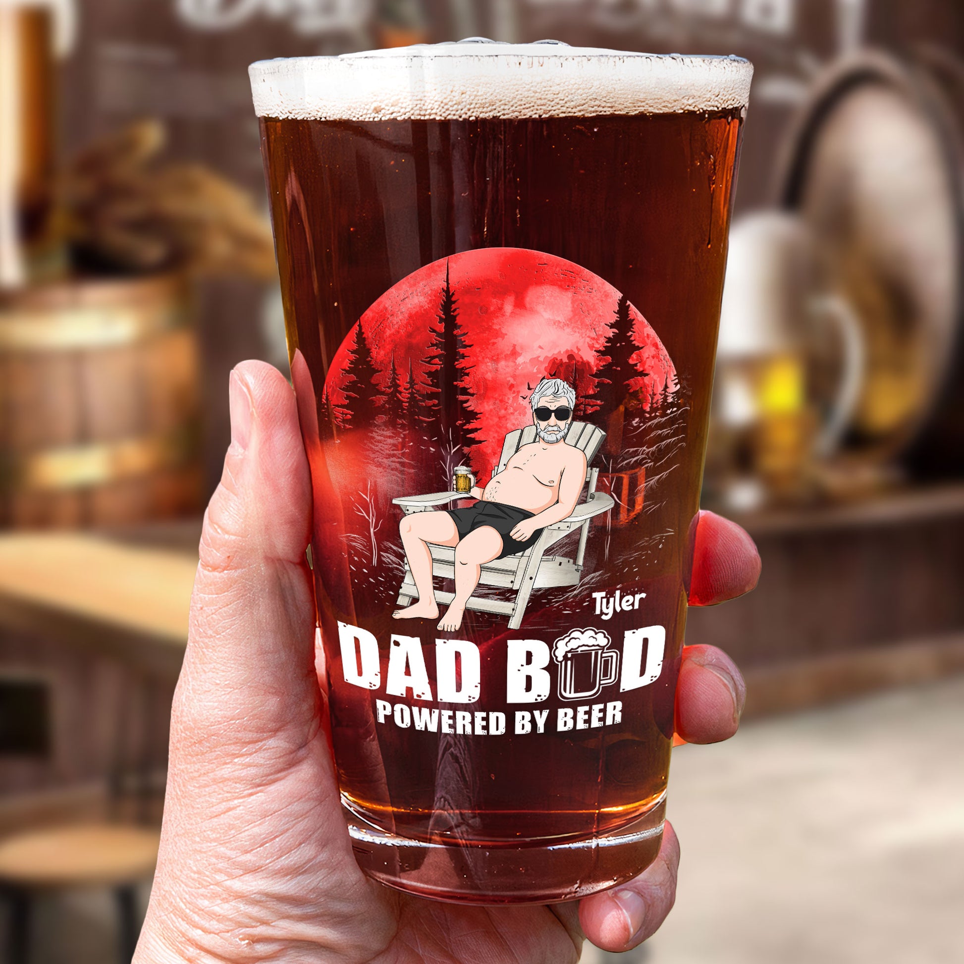 Funny Father's Day Gift Dad Bod Powered By Beer - Personalized Beer Glass