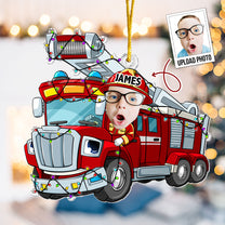 Funny Fire Truck Custom Kid Face - Personalized Acrylic Photo Ornament