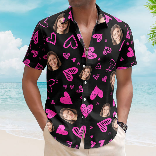 Funny Heart Custom Face Valentine's Day Gift - Custom Photo Hawaiian Shirts