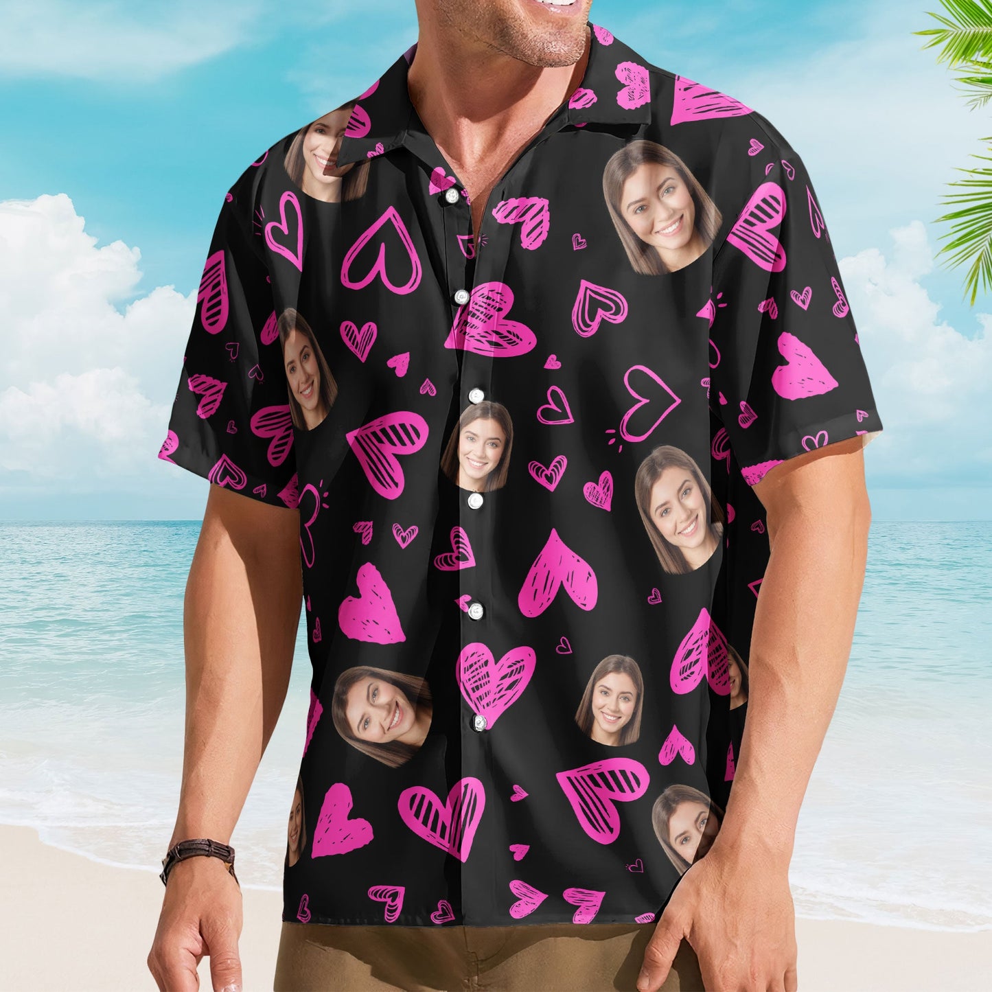 Funny Heart Custom Face Valentine's Day Gift - Custom Photo Hawaiian Shirts