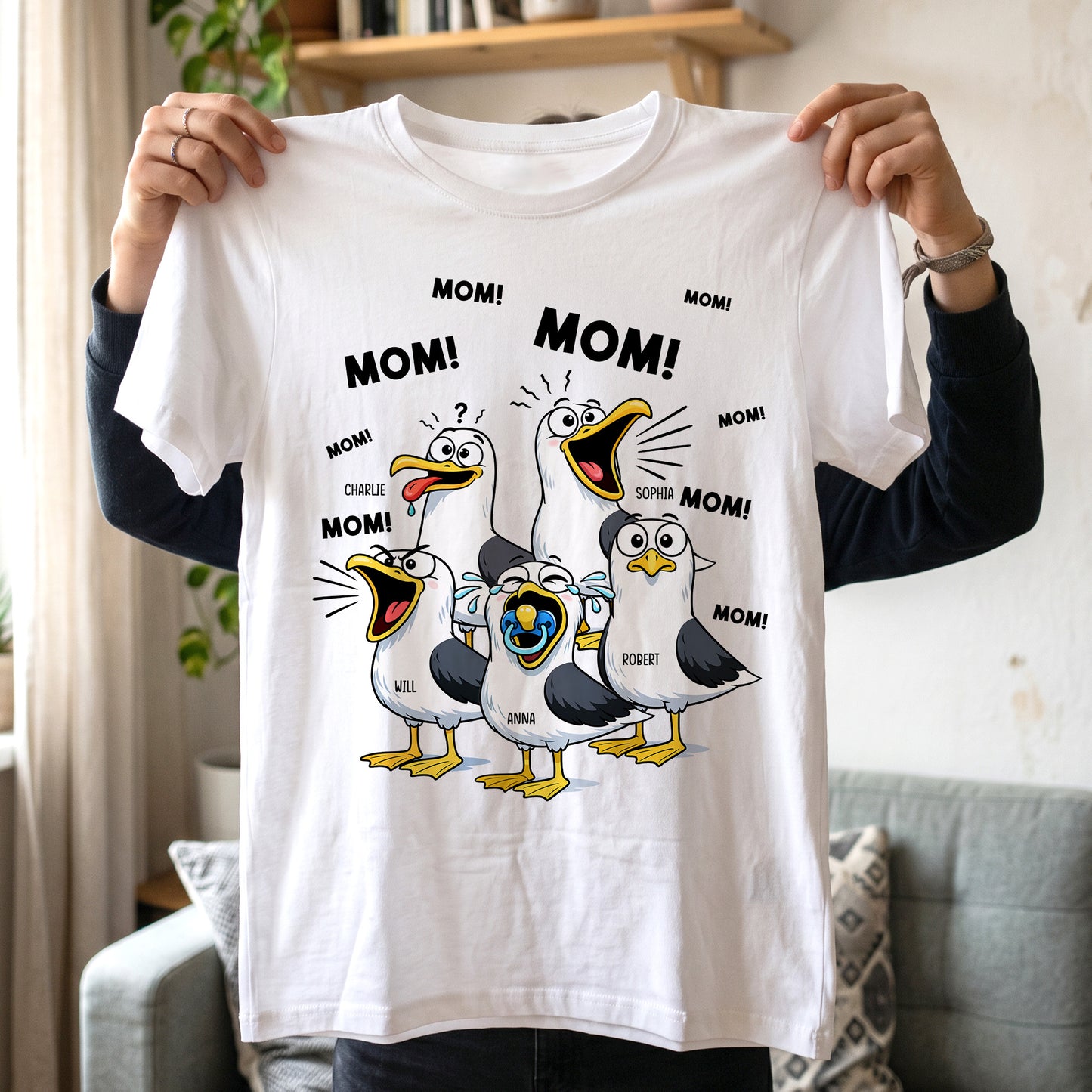 Mother's Day Gifts, Funny Mommy Shirt - Mom Mom Mom Seagull - Personalized Shirt