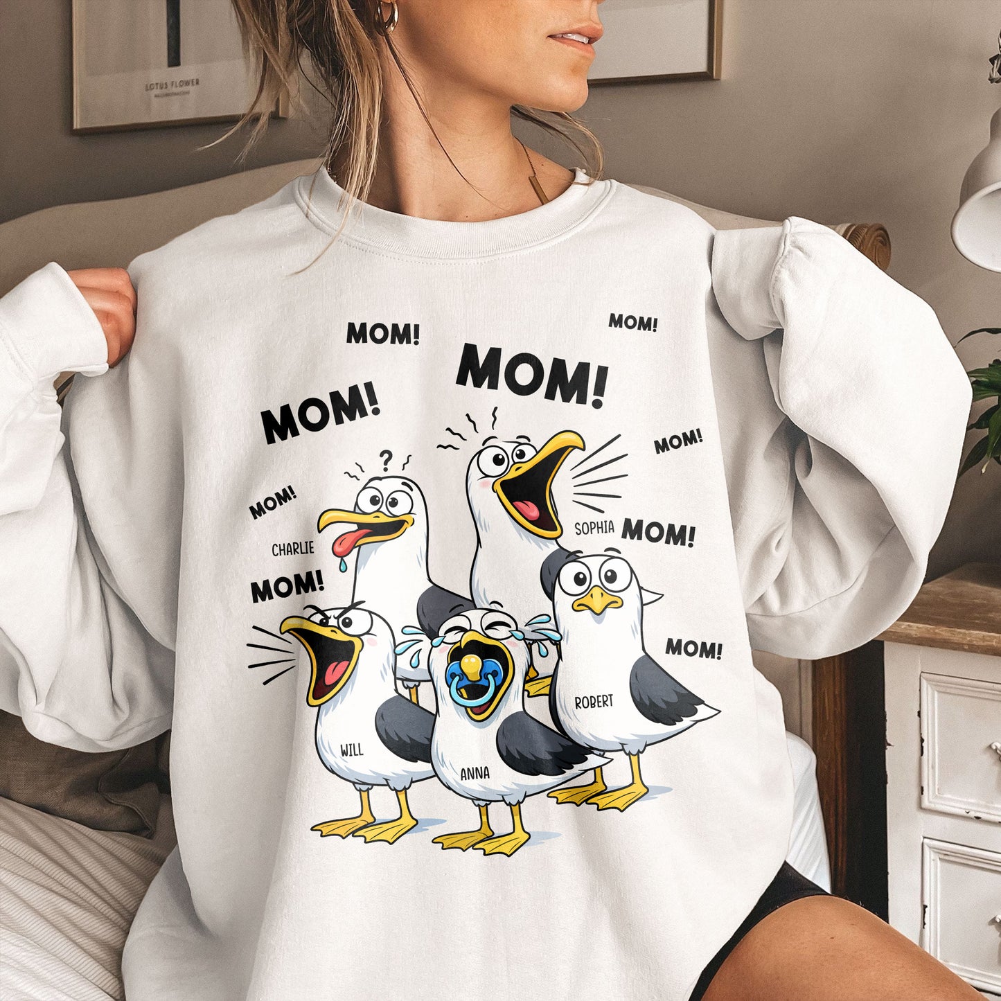 Mother's Day Gifts, Funny Mommy Shirt - Mom Mom Mom Seagull - Personalized Shirt