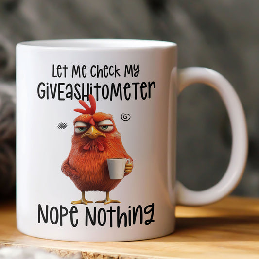 Funny Mug - Chicken Let Me Check My Giveashitometer Nope Nothing - Exchange Gift, White Elephant Gifts For Coworkers - Mug