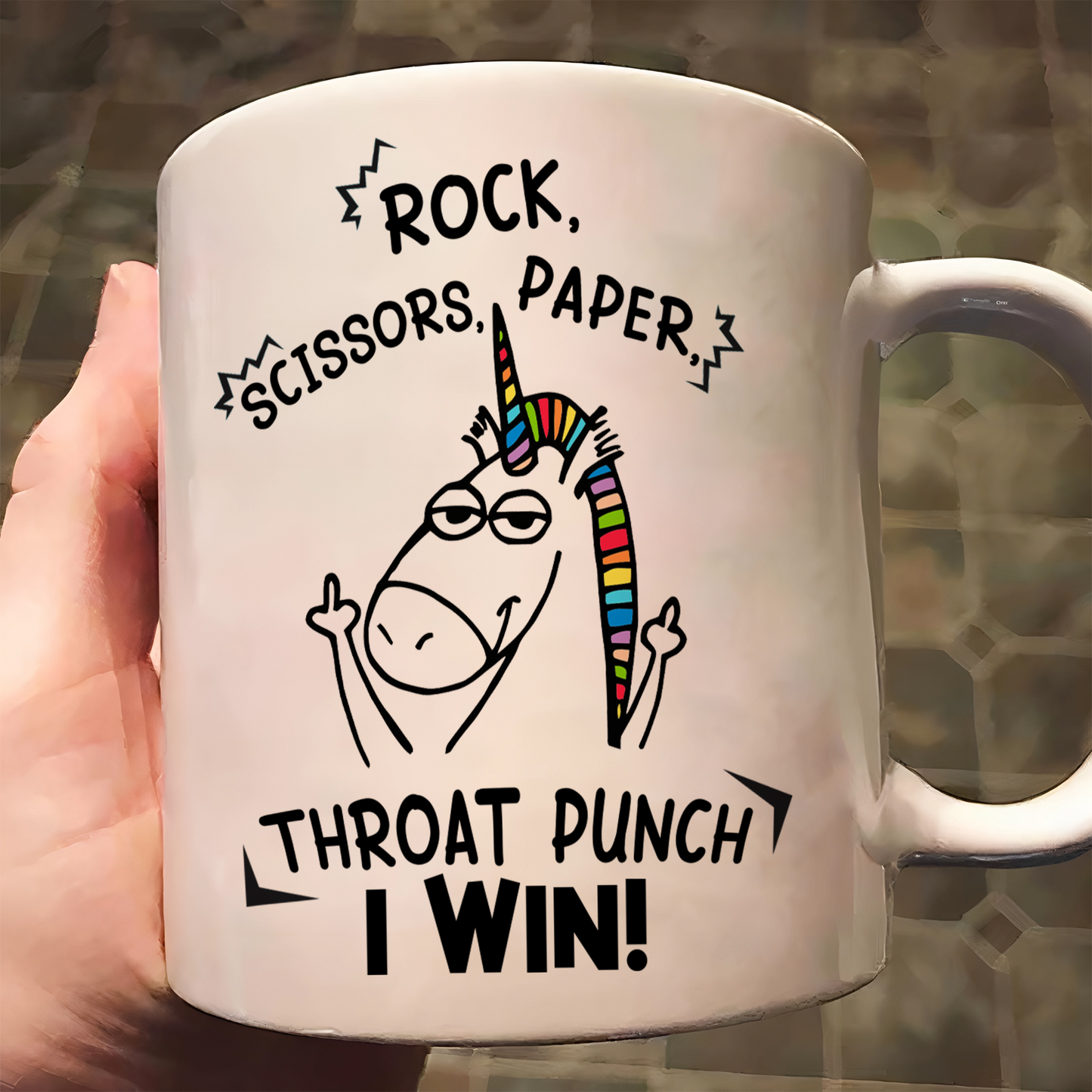 Funny Mug - Rock Paper Scissors Throat Punch I Win - Fun Gifts For Coworker, Friends, Boss - Personalized Mug