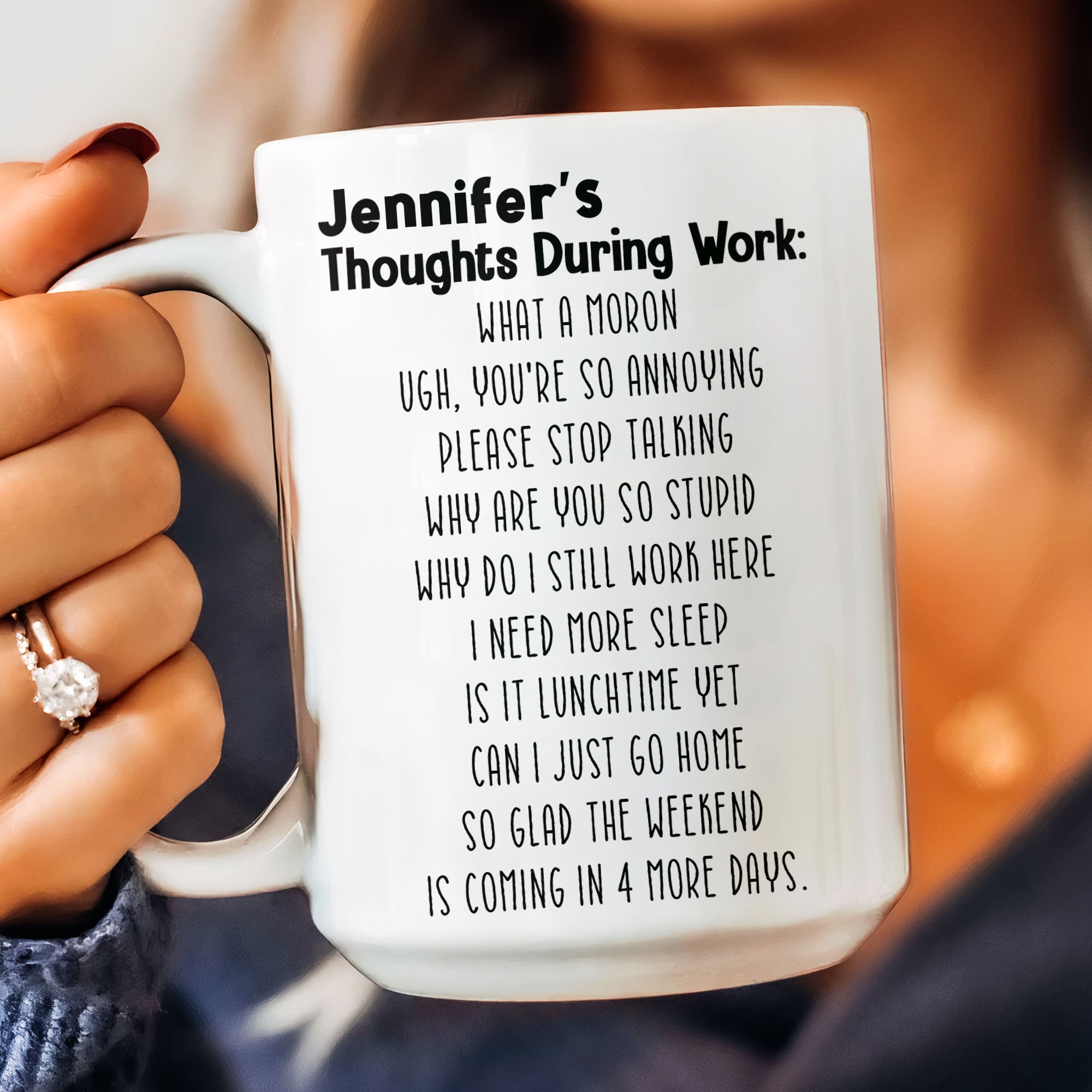 Funny Mug - Thoughts During Work - For Me Gift, Gifts For Coworkers, Boss - Personalized Mug
