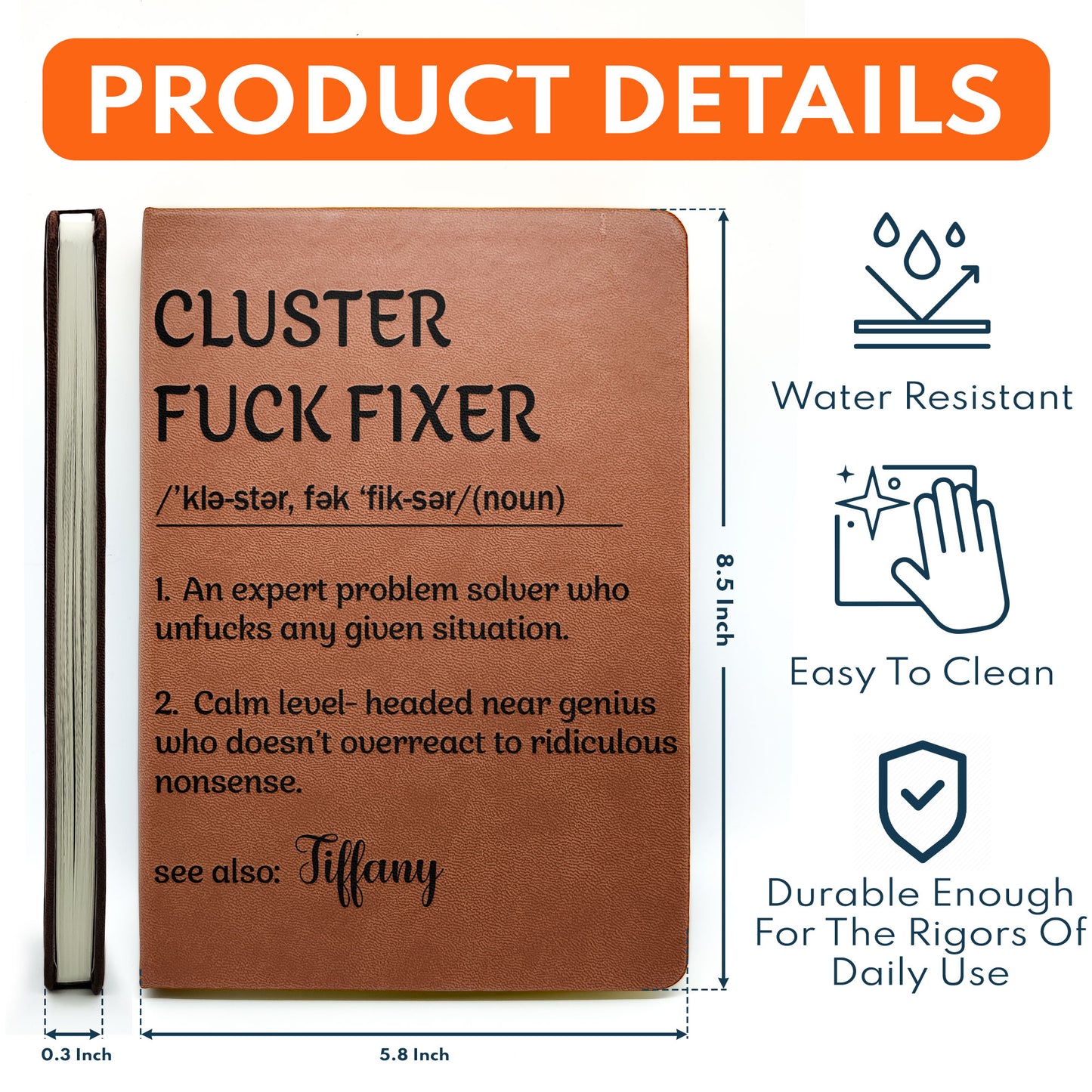 Funny Notebook - Cluster F*ck Fixer Dictionary - Gifts For Women, Men, Coworker, Boss - Personalized Leather Journal