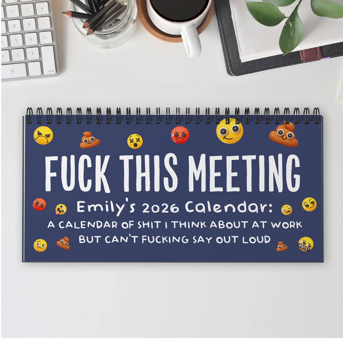 Funny Office Humor Gag White Elephant Gift For Coworkers, Boss, Men, & Women - Personalized Standing Desk Calendar 2026