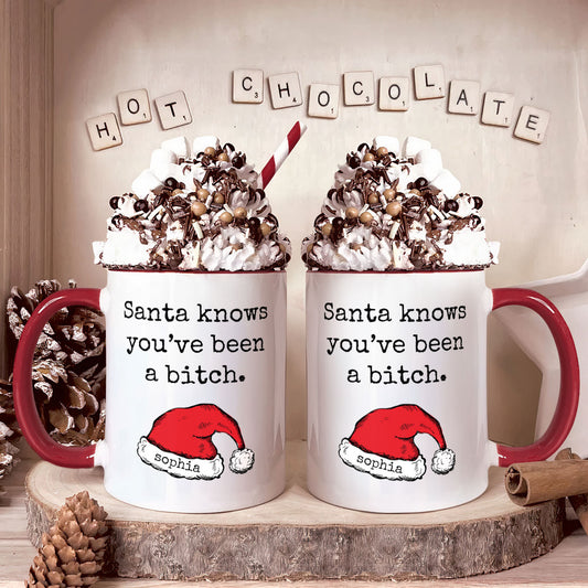 Funny Santa Coffee Red Handle Mug Rude Christmas - Sarcastic Gifts - Personalized Accent Mug