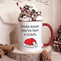 Funny Santa Coffee Red Handle Mug Rude Christmas - Sarcastic Gifts - Personalized Accent Mug