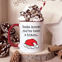 Funny Santa Coffee Red Handle Mug Rude Christmas - Sarcastic Gifts - Personalized Accent Mug