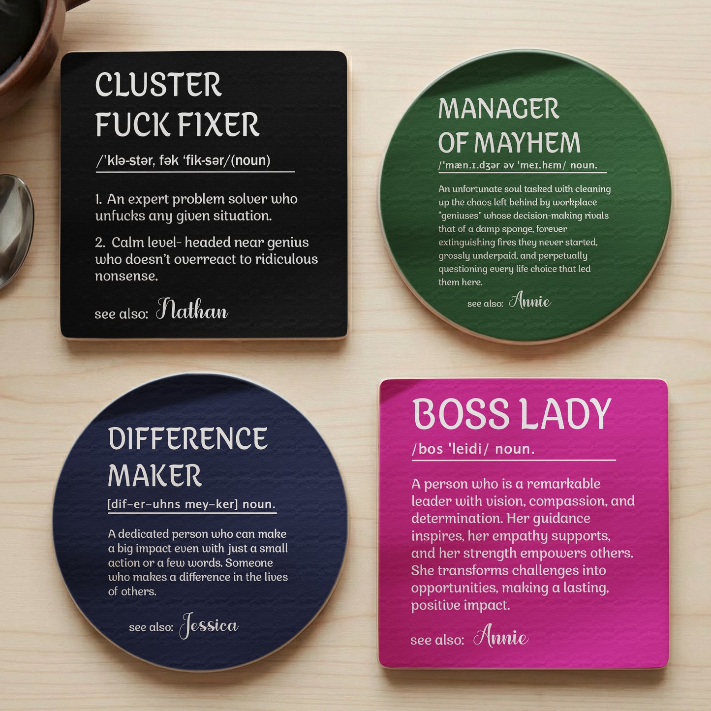 Funny Slate Coaster - Exchange Gifts, Gag Gift For Women, Men, Coworker, Boss - Personalized Ceramic Coaster