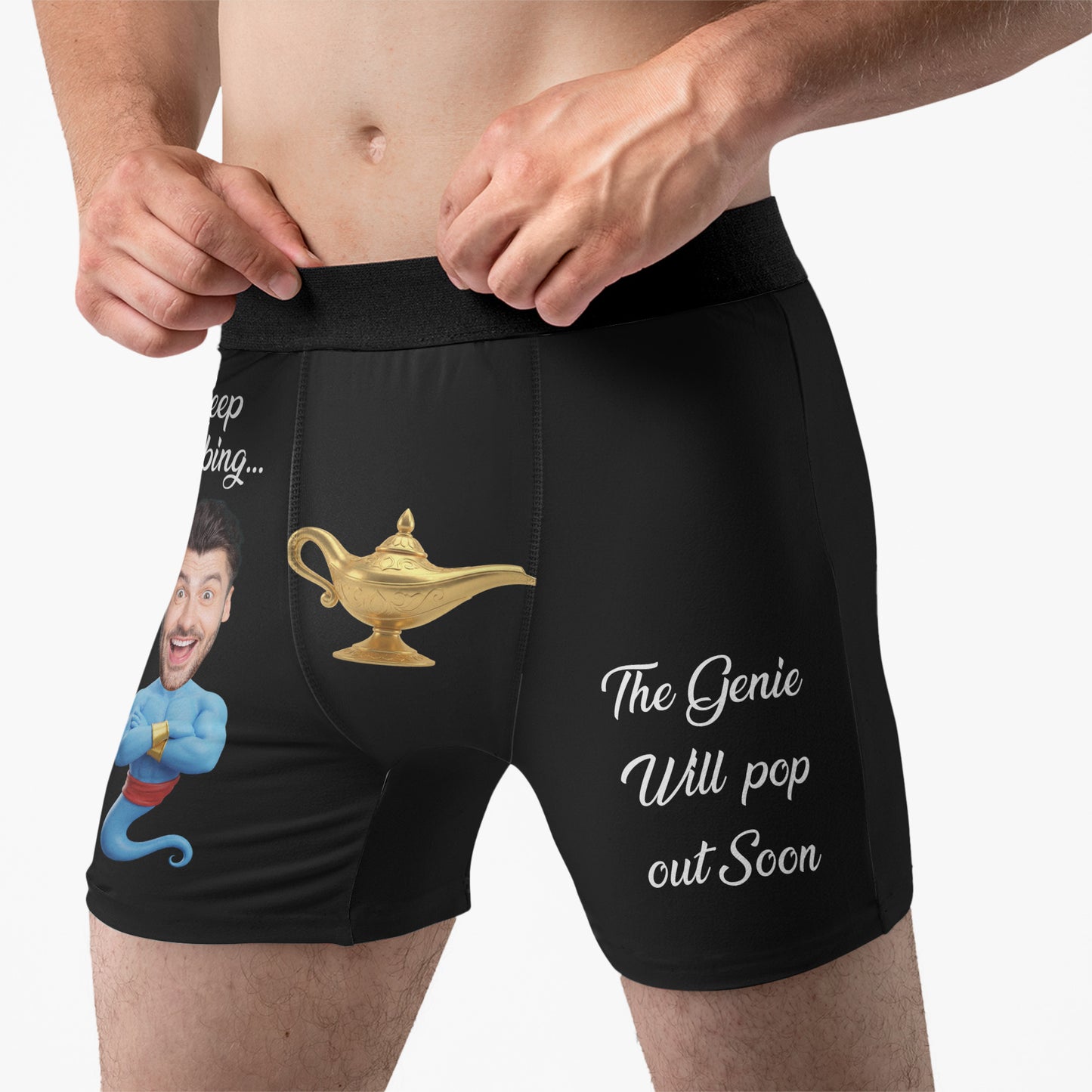 Funny Spicy Gifts For Him, Hot Genie - Personalized Photo Men's Boxer Briefs