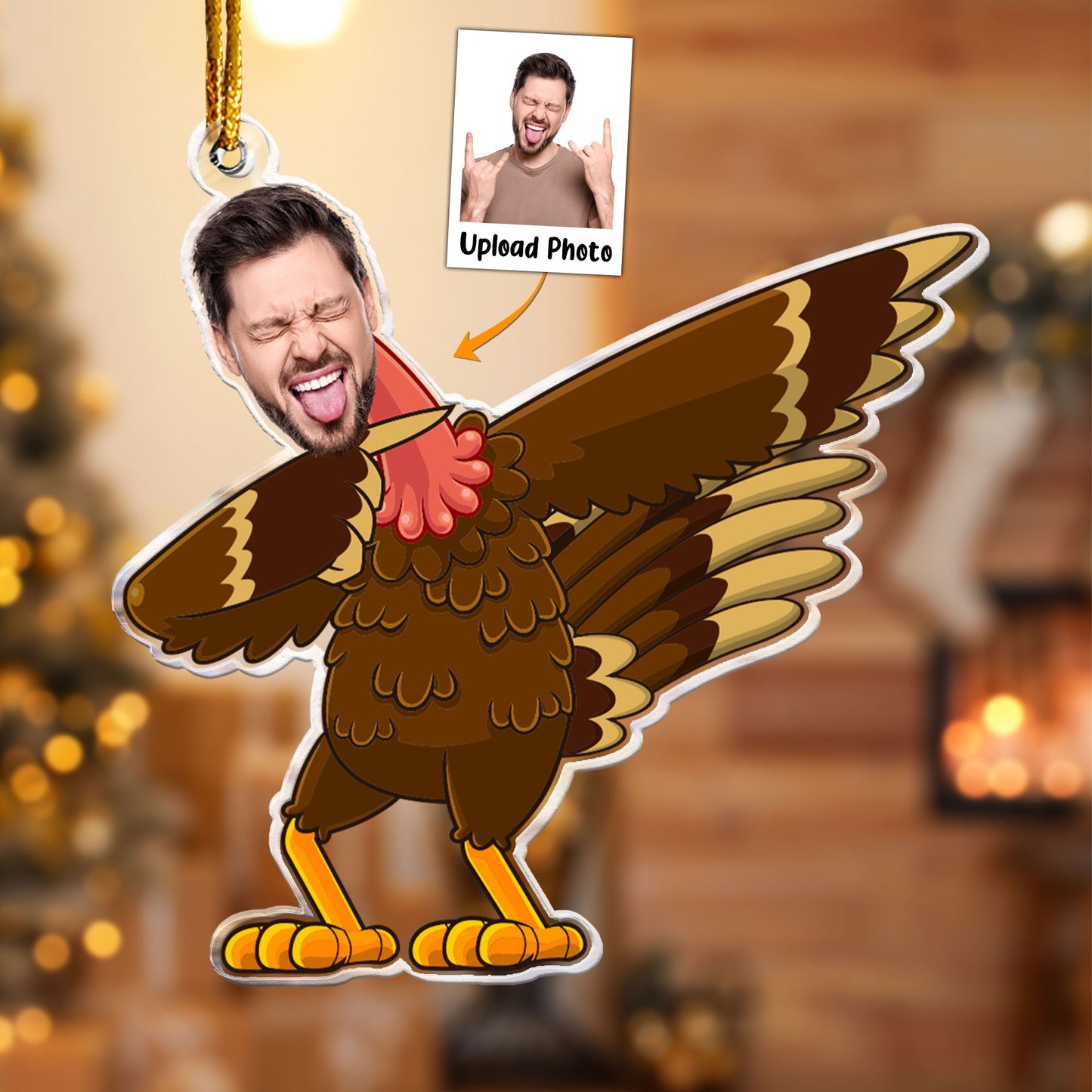 Funny Turkey Gift For Happy Thanksgiving - Personalized Acrylic Photo Ornament