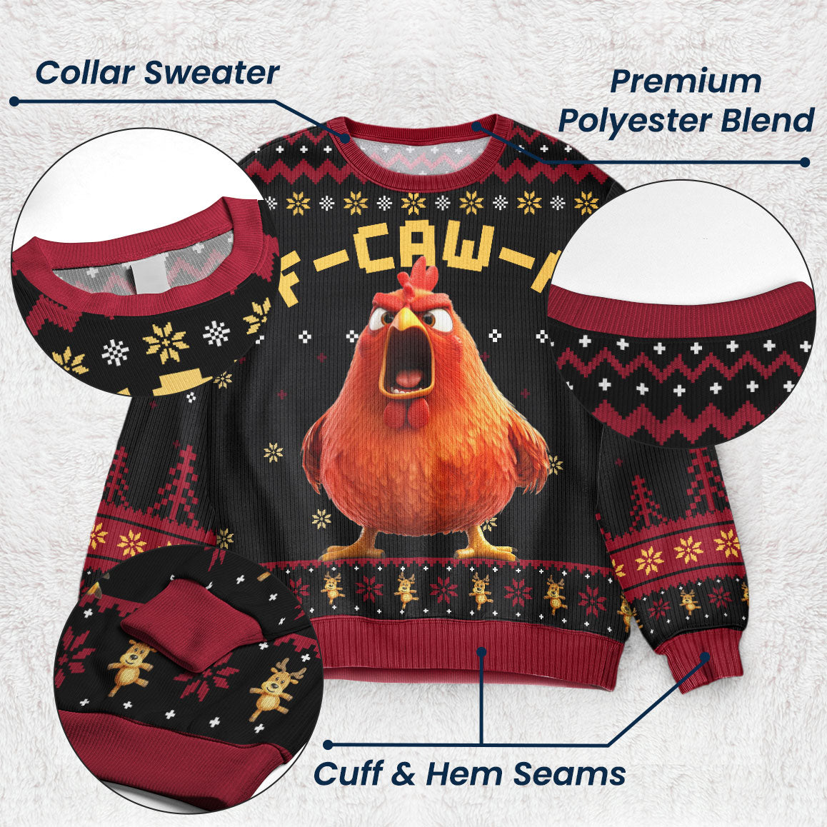Funny Ugly Sweater For Xmas Party - Humorous F-Caw-F - Personalized Ugly Sweater
