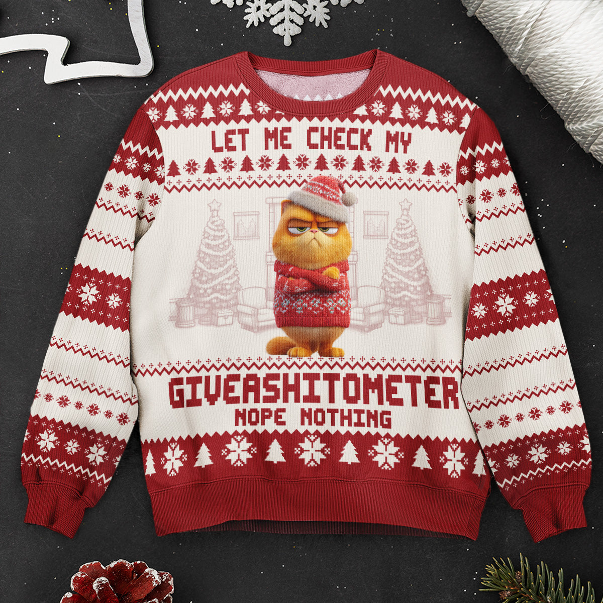 Funny Ugly Sweaters - Let Me Check My Giveashitometer - For Coworkers, Boss - Personalized Ugly Sweater