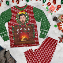 Funny Walking Fireplace - Personalized Photo Pajamas Set