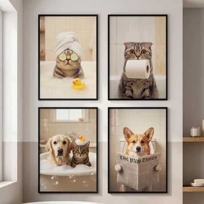 Funny Dog Cat Bathroom Wall Art Custom Dog Cat Photo - Personalized Poster