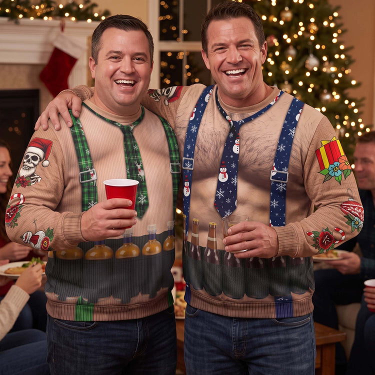 Funny-Drinks-Christmas-Sweatshirt,-3D-Muscle-Santa-Fake-Ugly-Xmas-Sweater,-Drinks-Belt-Holiday-Pullover-Personalized-Sweater-2