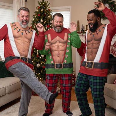 Funny Santa, Elf With Big Hairy Belly - Ugly Sweater Party Family, Coworkers - Personalized Sweater