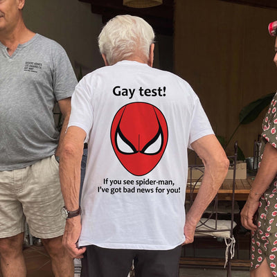 Funny Shirt - Gay Test - Airport Gag Exchange Funny T-Shirt, White Elephant Party - Shirt