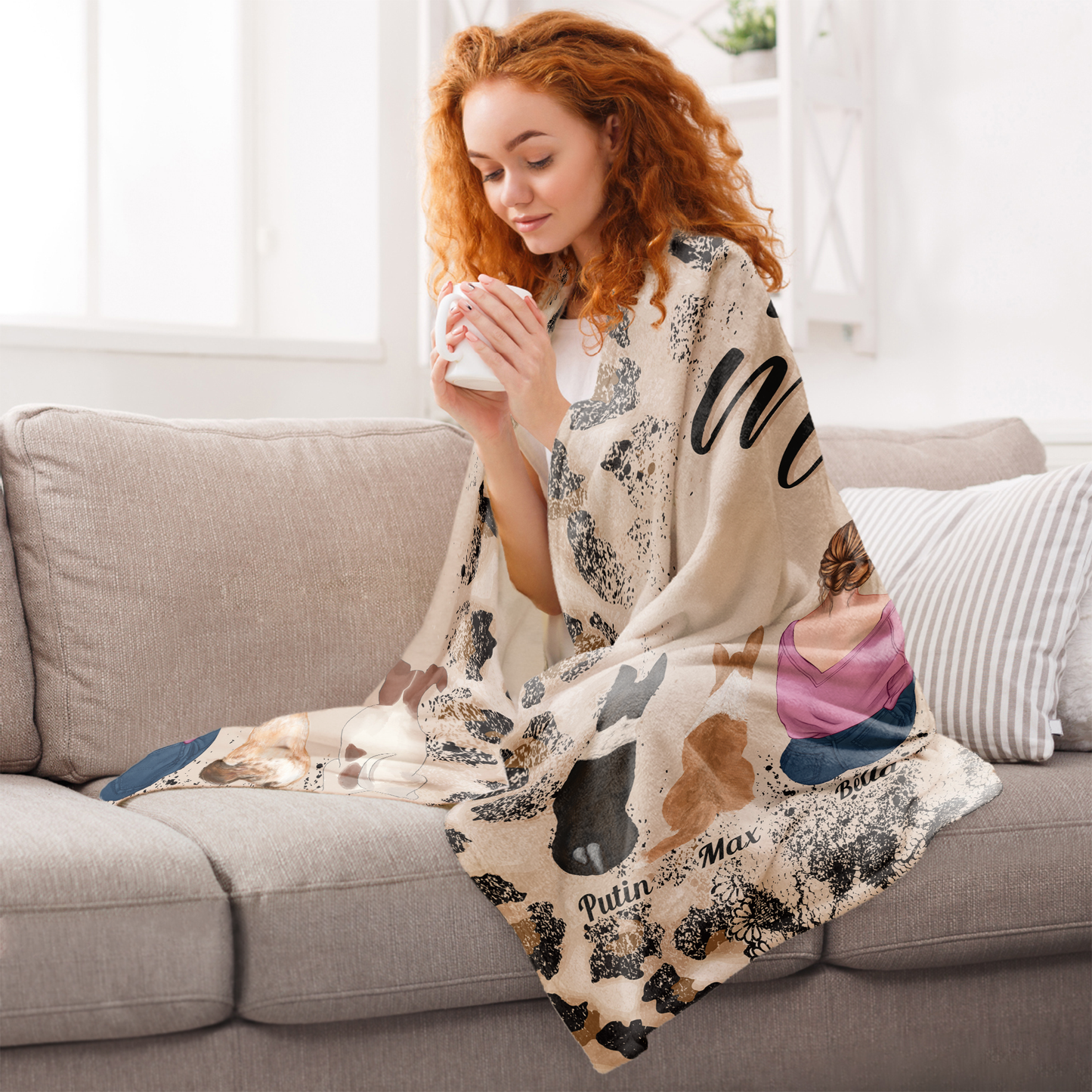 Fur Mama Leopard Patterned - Personalized Blanket - Mothers Day Gift For Dog Mom, Dog Mama