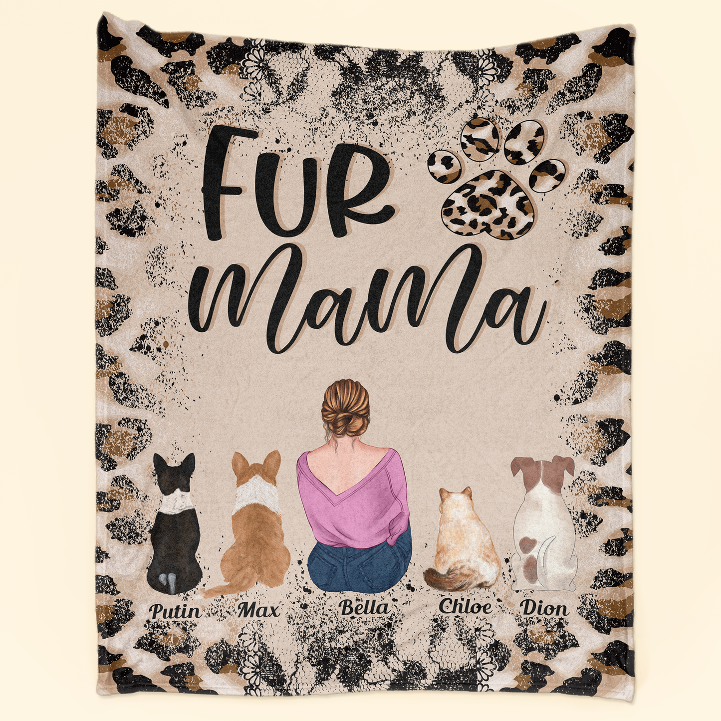 Fur Mama Leopard Patterned - Personalized Blanket - Mothers Day Gift For Dog Mom, Dog Mama