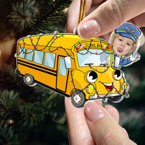 Fuuny School Bus Cartoon Custom Kid Face - Personalized Acrylic Photo Ornament