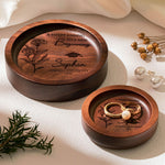 Graduation Gift For Her - Custom Birth Flowers - Personalized Wood Ring Dish