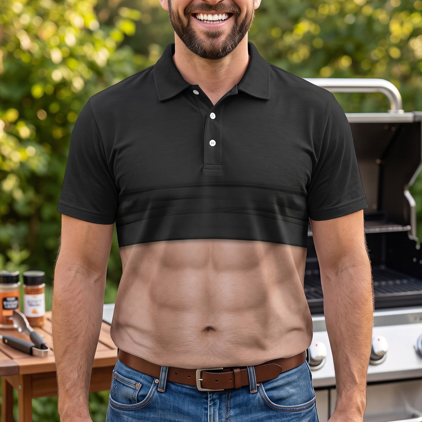 Gag-Gift For Him, Funny Belly For Men, Dad Bod, Muscle, Beer Belly Hilarious Party - Personalized Polo Shirt 3