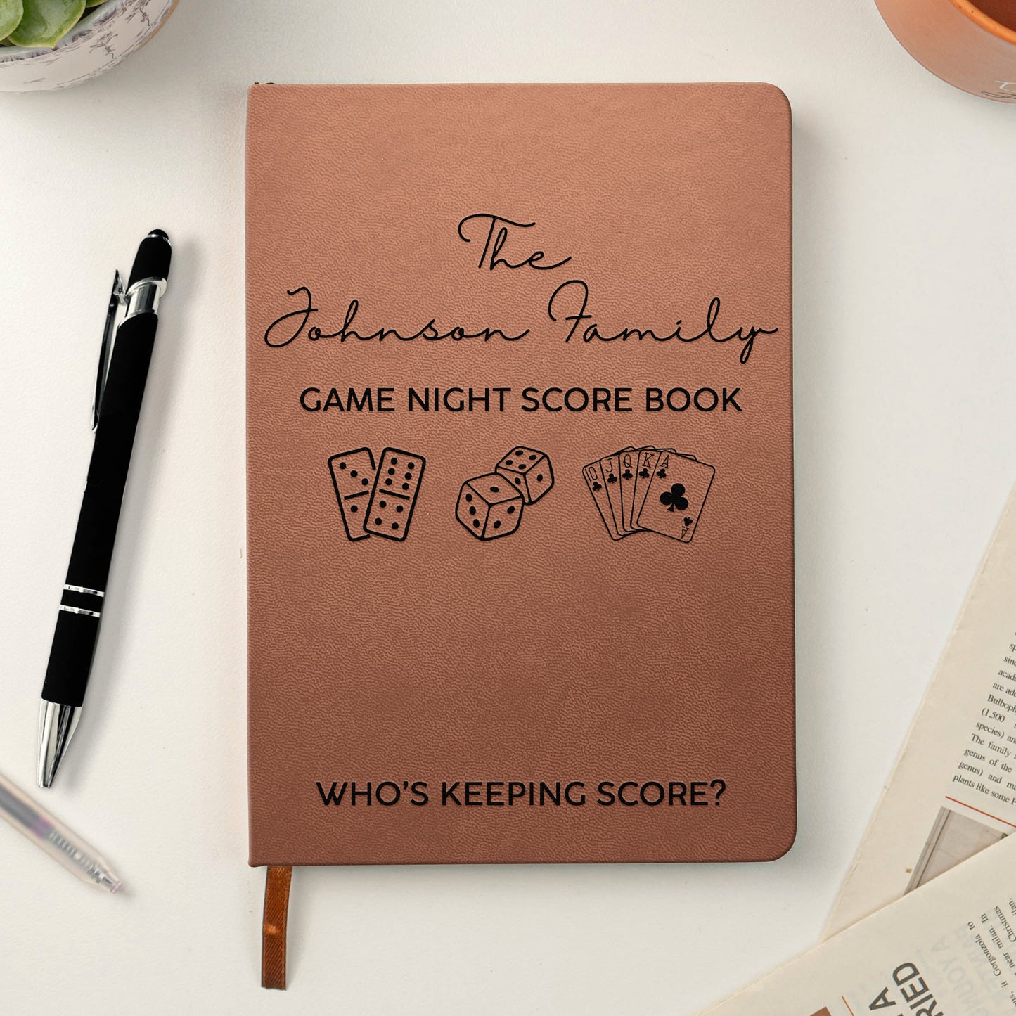 Game Night Score Book For Family, Couples, Grandparents, Board Game Lover - Personalized Leather Journal