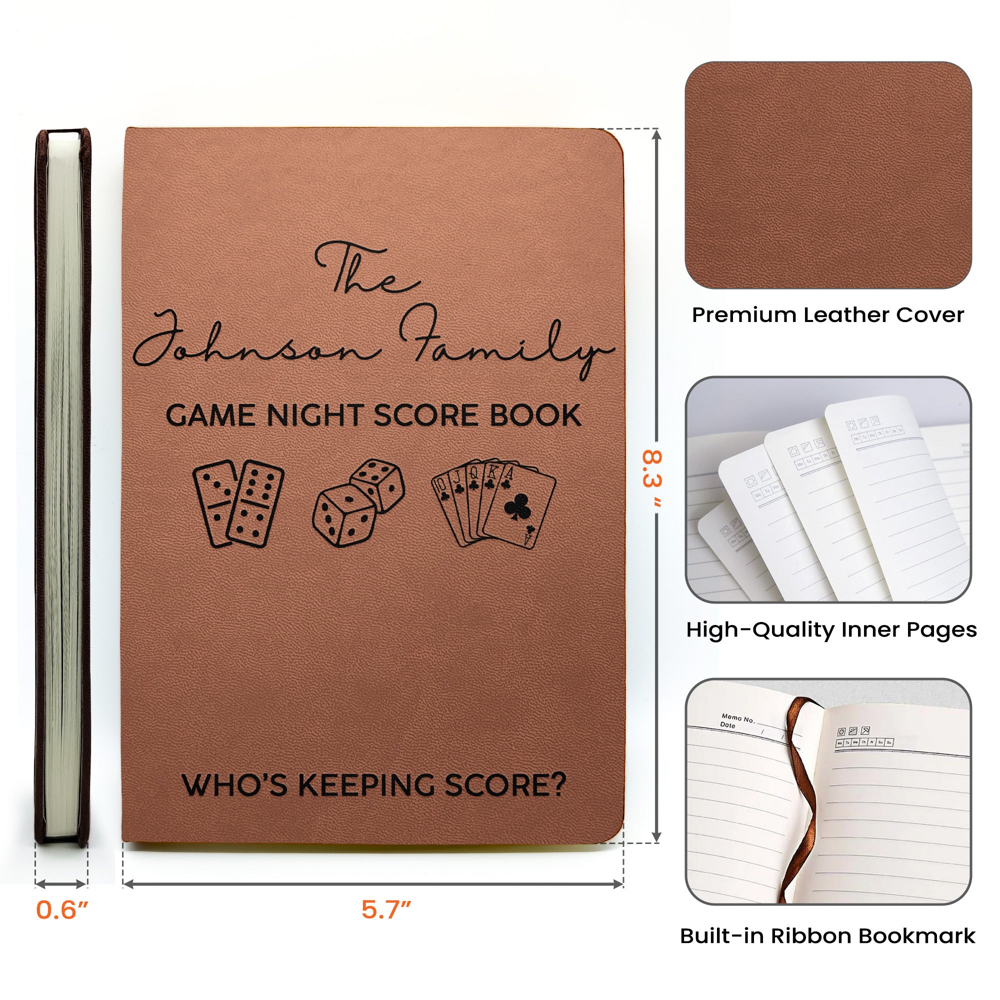 Game Night Score Book For Family, Couples, Grandparents, Board Game Lover - Personalized Leather Journal