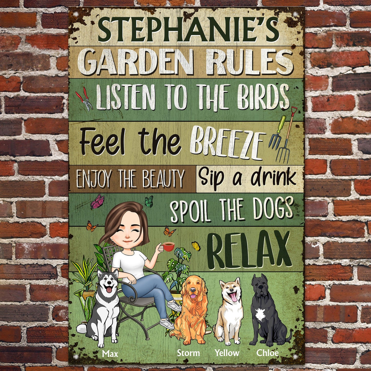 Garden Rules  - Personalized Metal Sign - Garden Signs, Garden Decoration, Birthday, Funny  Gift For Dog Lover, Dog Owner, Garden Lovers