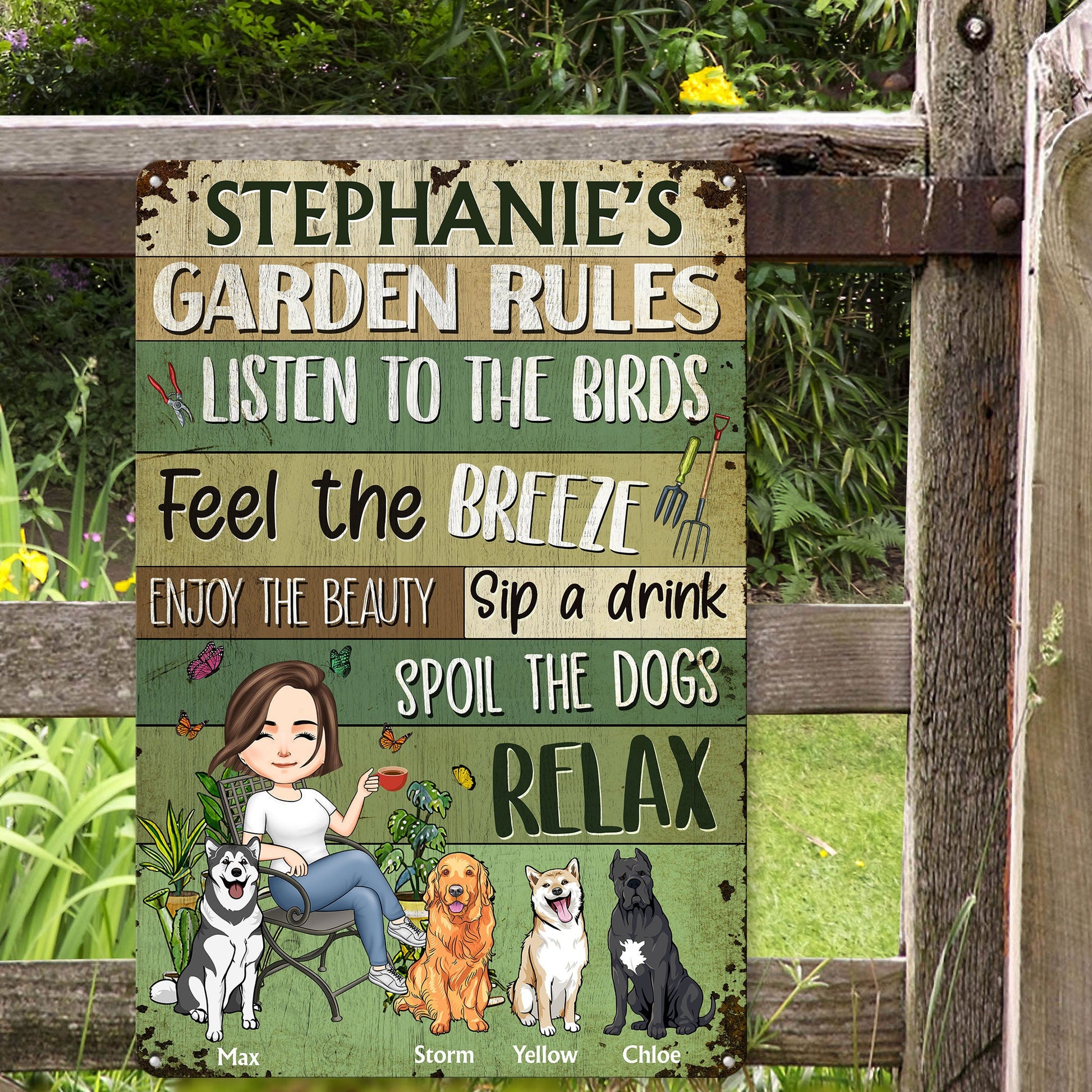 Garden Rules  - Personalized Metal Sign - Garden Signs, Garden Decoration, Birthday, Funny  Gift For Dog Lover, Dog Owner, Garden Lovers